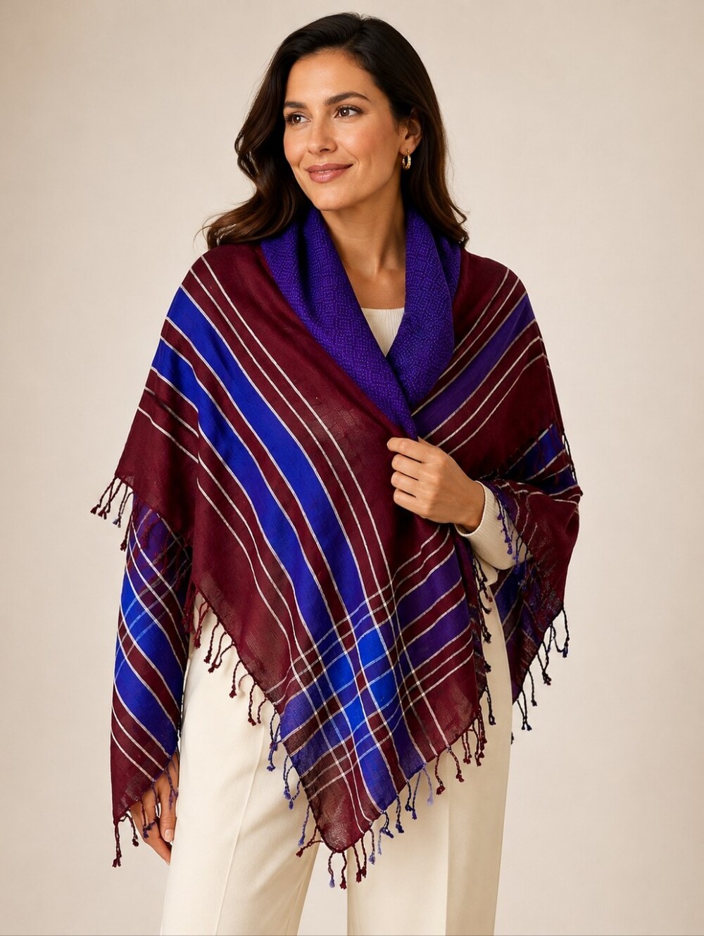 J.CREW BURGUNDY & BLUE WOOL SCARF